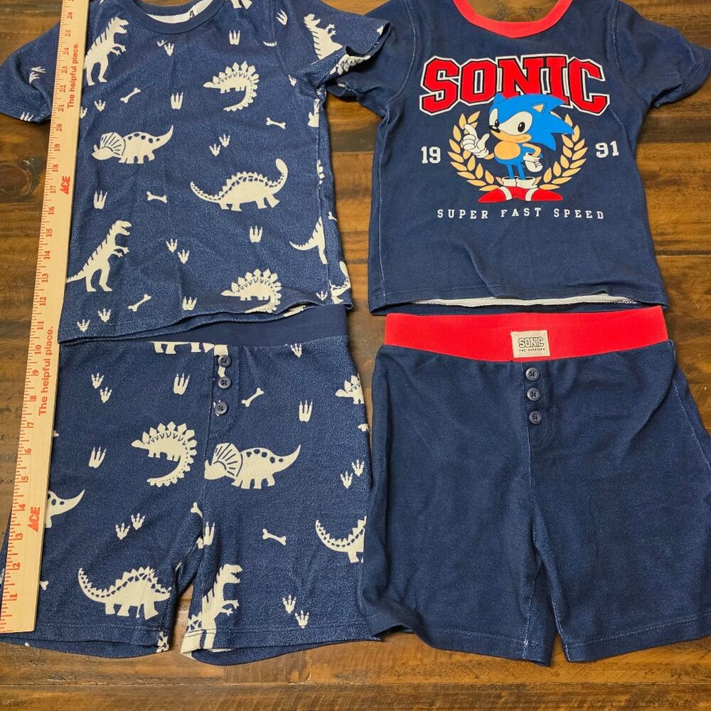 Cotton On Kids Pajama Lot Size 7 & 8 Sonic the Hedgehog & Dinosaurs 4pc Set